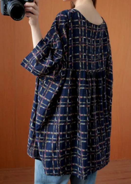 Simple v neck summer shirts Fashion Ideas blue plaid top