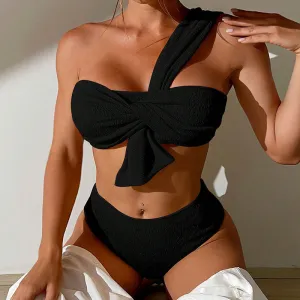 Sleek One-Shoulder Bandeau Bikini Swimsuit