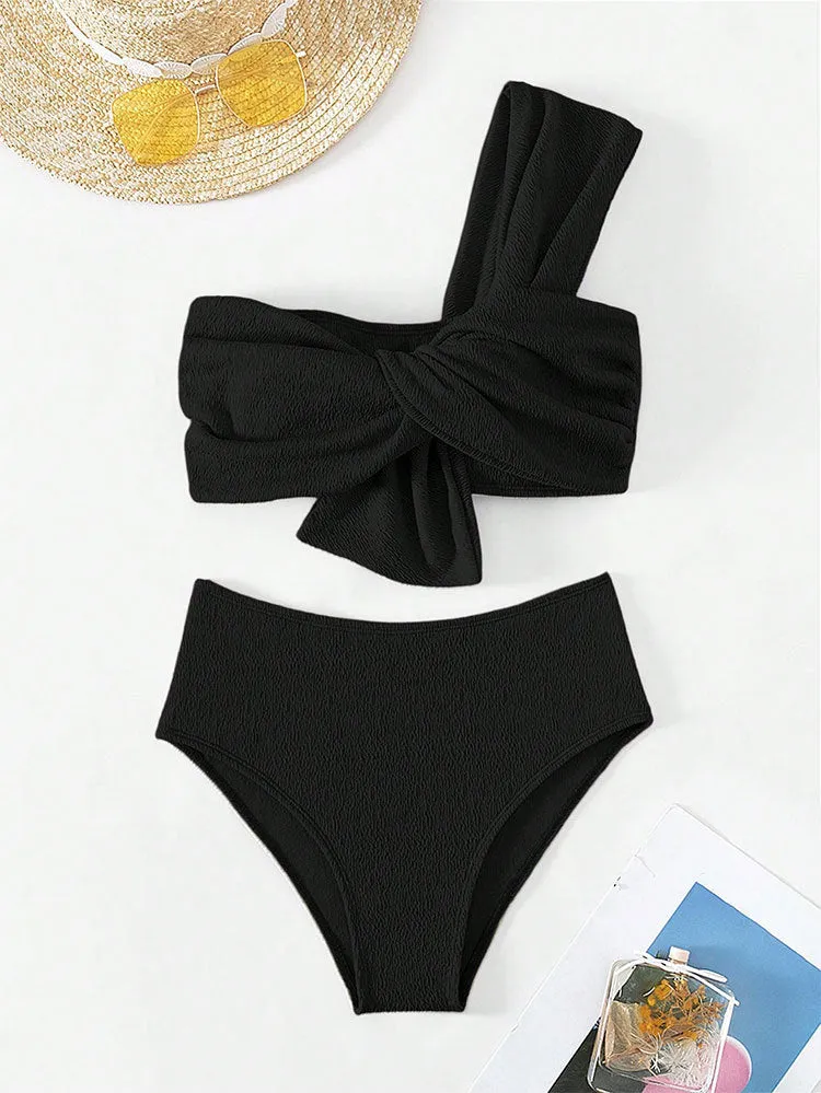 Sleek One-Shoulder Bandeau Bikini Swimsuit