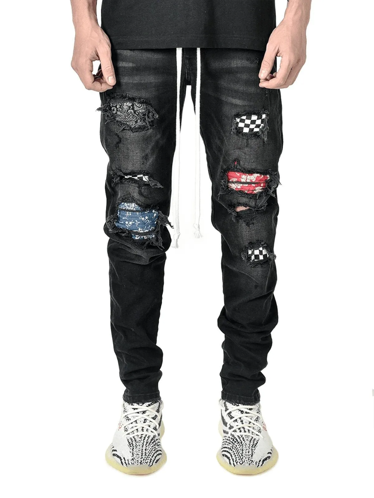 Slim-fit ripped pants men's jeans