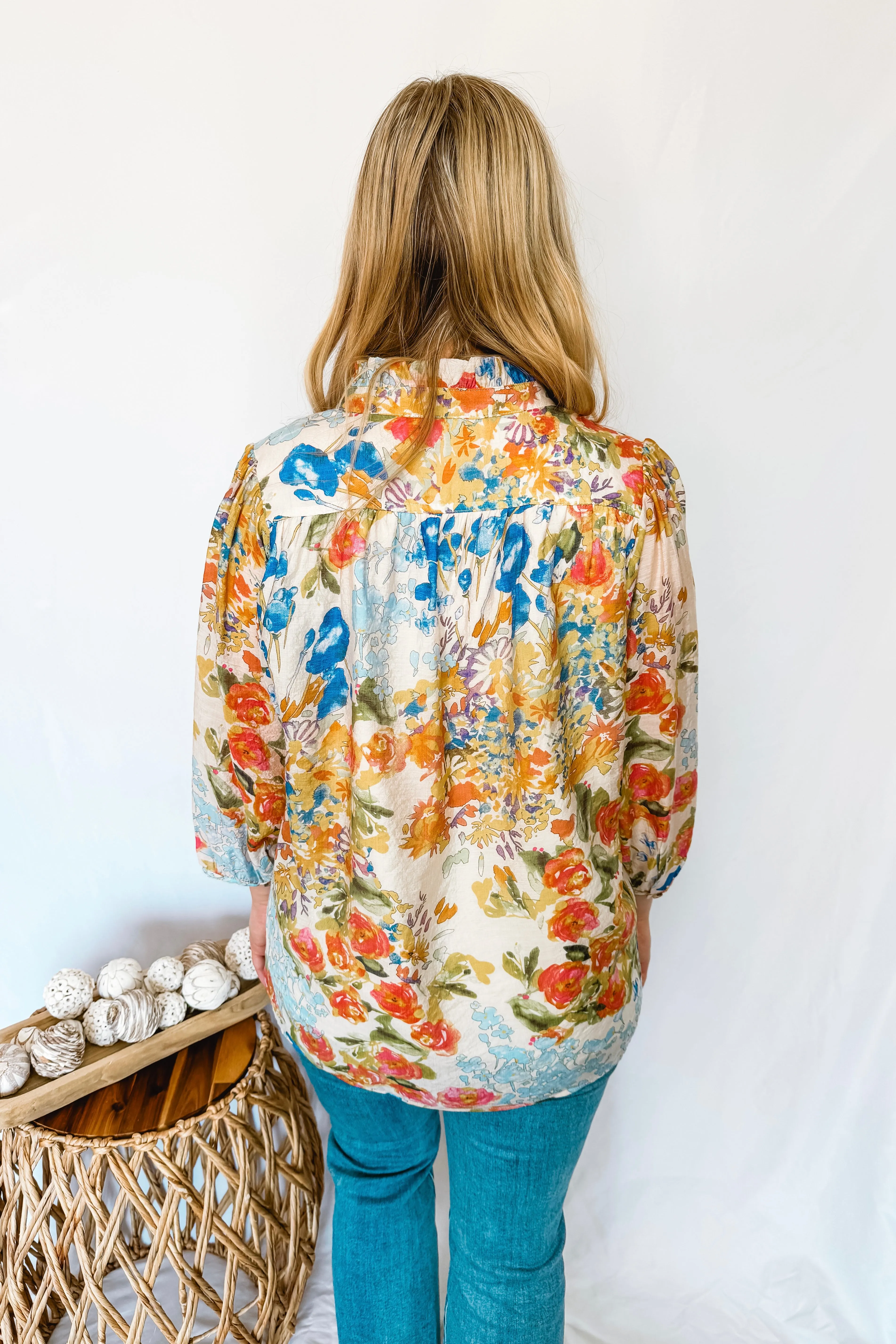 Soft Breezes Button Down Top - Blue Mix