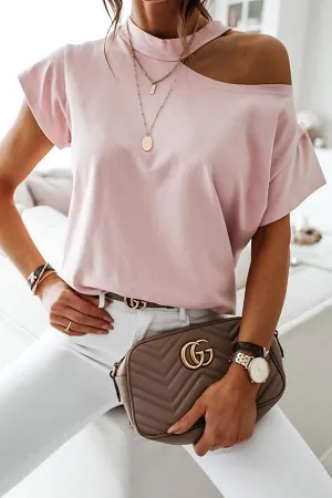 Solid Color Cold Shoulder Smart T-Shirt