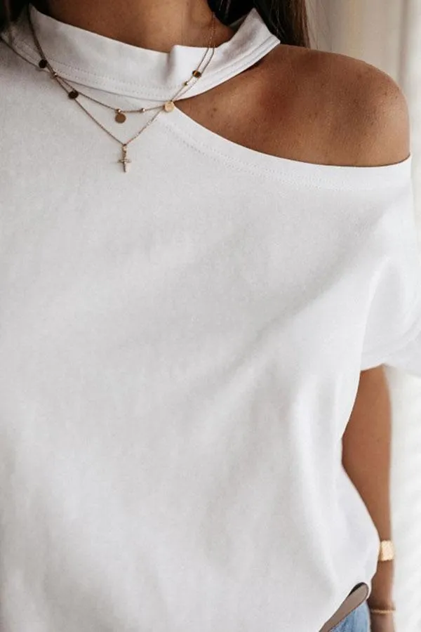 Solid Color Cold Shoulder Smart T-Shirt