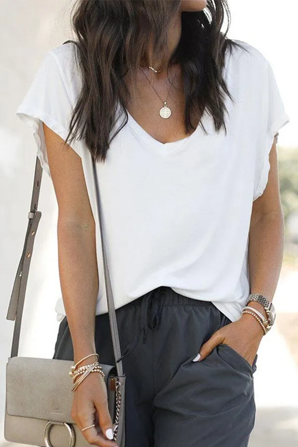 Solid Color V Neck Classic T-Shirt