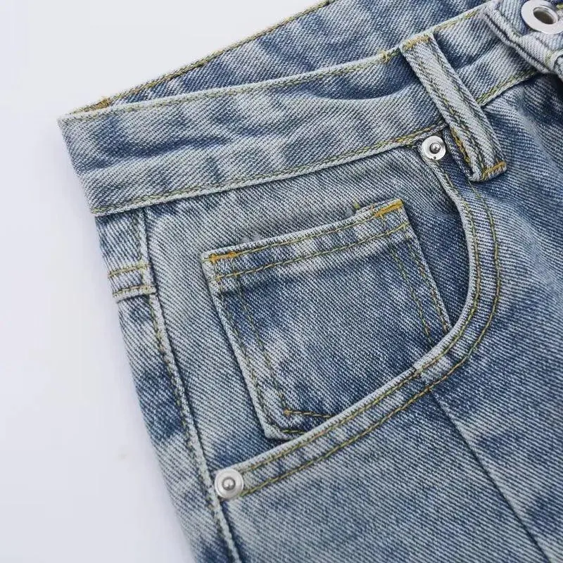 Spliced Flared Pants Denim Pants