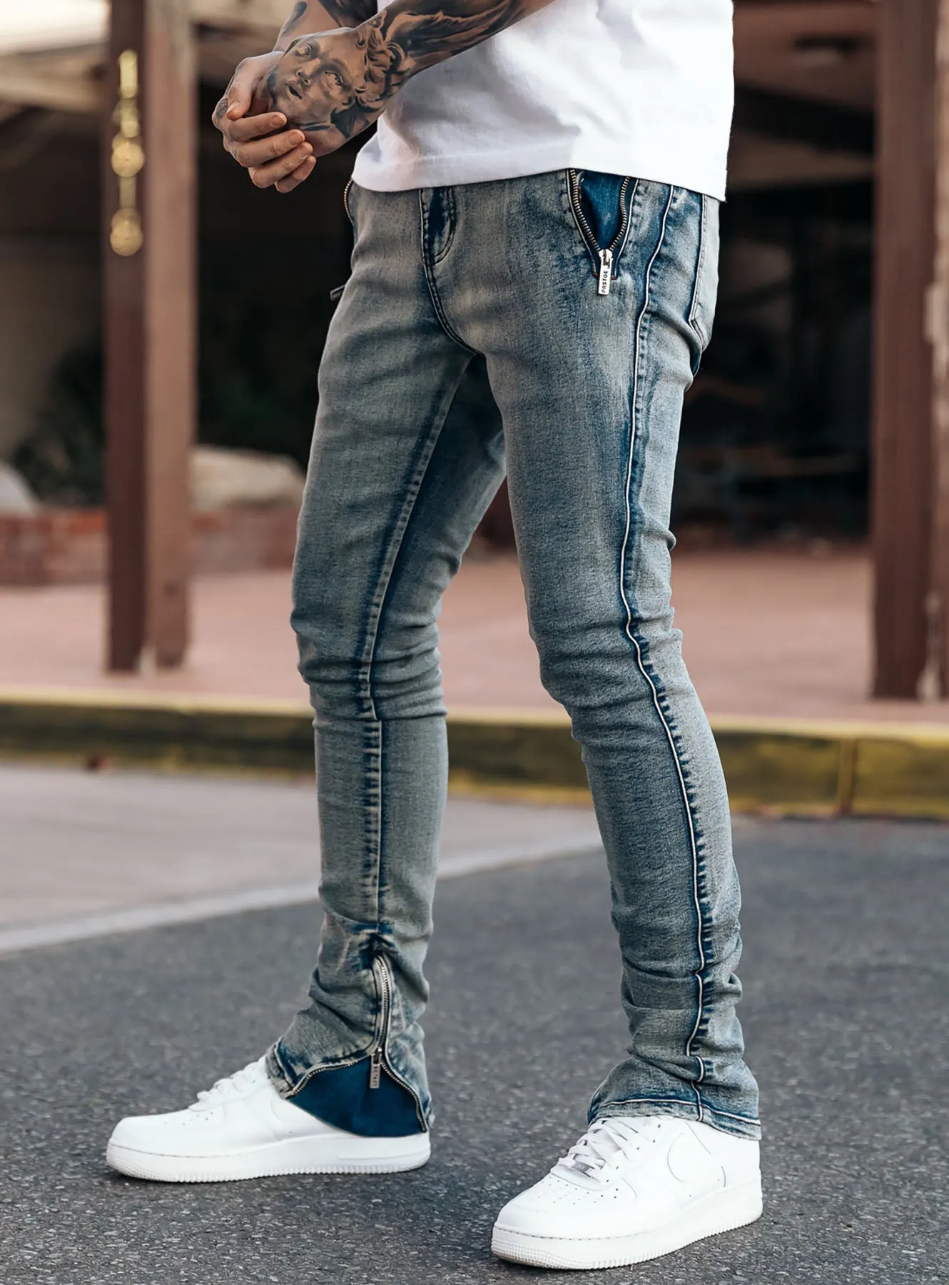 Stacked Track Jeans V1 in Desert Blue