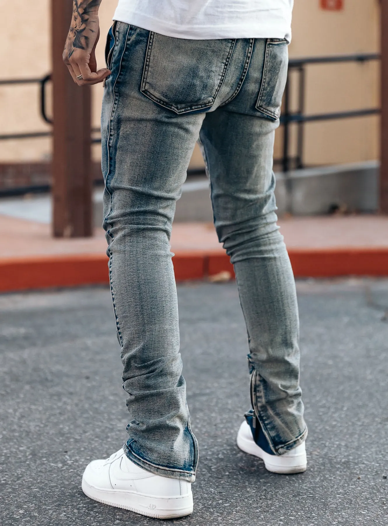 Stacked Track Jeans V1 in Desert Blue