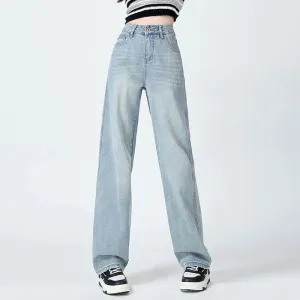 Standard Wide-Leg Jeans Women's New Summer and Autumn Short Tall Loose Drooping Straight Casual Mop Jeans