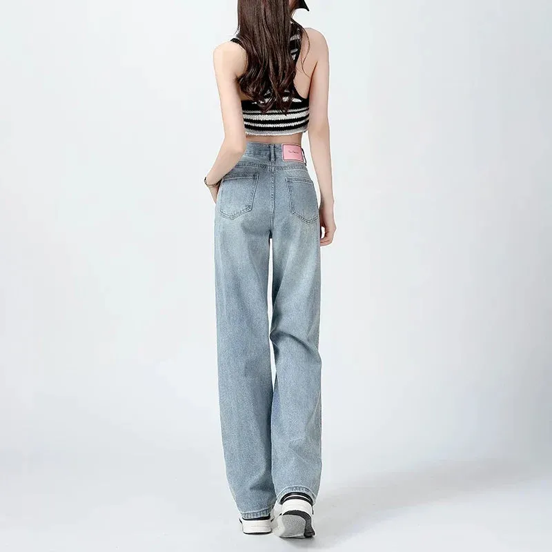 Standard Wide-Leg Jeans Women's New Summer and Autumn Short Tall Loose Drooping Straight Casual Mop Jeans
