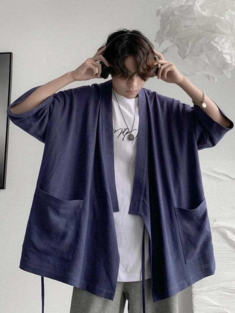 Summer Three-quarter Sleeve Shirt Men Women All-match Korean Loose Simple Thin Cardigan Casual Shoulder-shoulder Cape Jacket