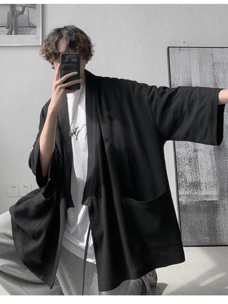 Summer Three-quarter Sleeve Shirt Men Women All-match Korean Loose Simple Thin Cardigan Casual Shoulder-shoulder Cape Jacket