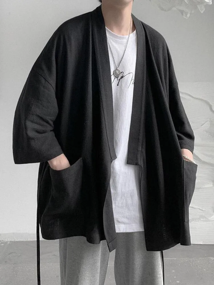 Summer Three-quarter Sleeve Shirt Men Women All-match Korean Loose Simple Thin Cardigan Casual Shoulder-shoulder Cape Jacket