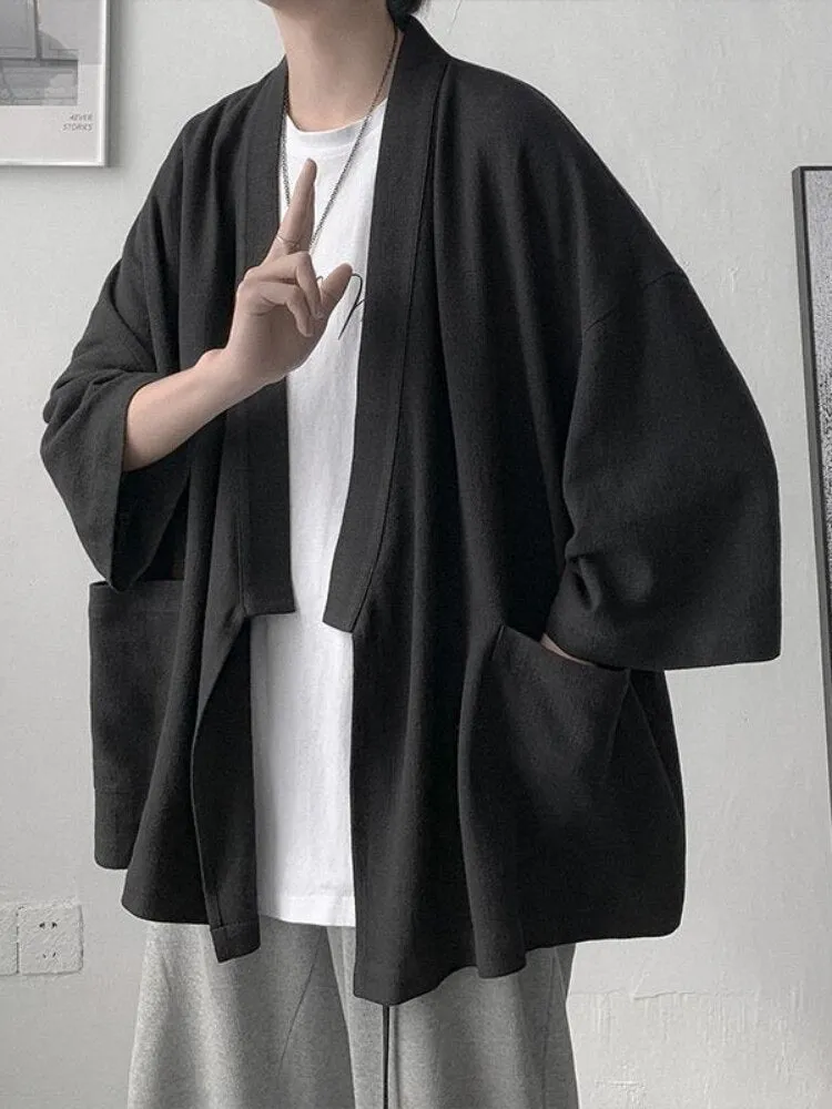 Summer Three-quarter Sleeve Shirt Men Women All-match Korean Loose Simple Thin Cardigan Casual Shoulder-shoulder Cape Jacket