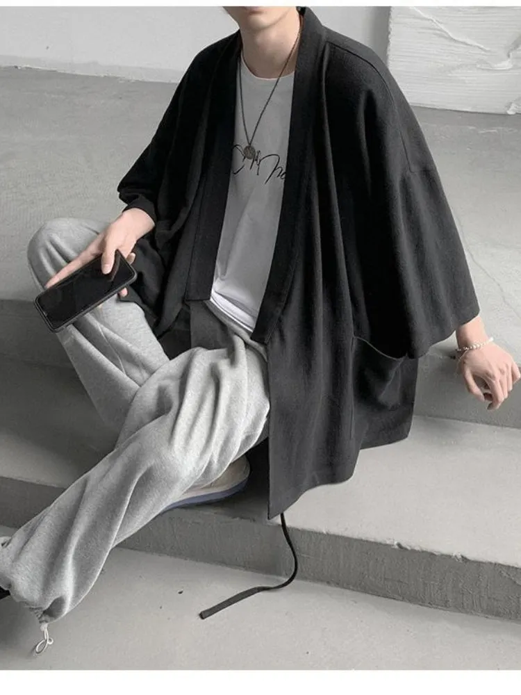 Summer Three-quarter Sleeve Shirt Men Women All-match Korean Loose Simple Thin Cardigan Casual Shoulder-shoulder Cape Jacket
