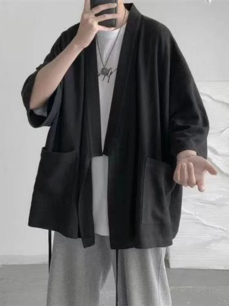 Summer Three-quarter Sleeve Shirt Men Women All-match Korean Loose Simple Thin Cardigan Casual Shoulder-shoulder Cape Jacket