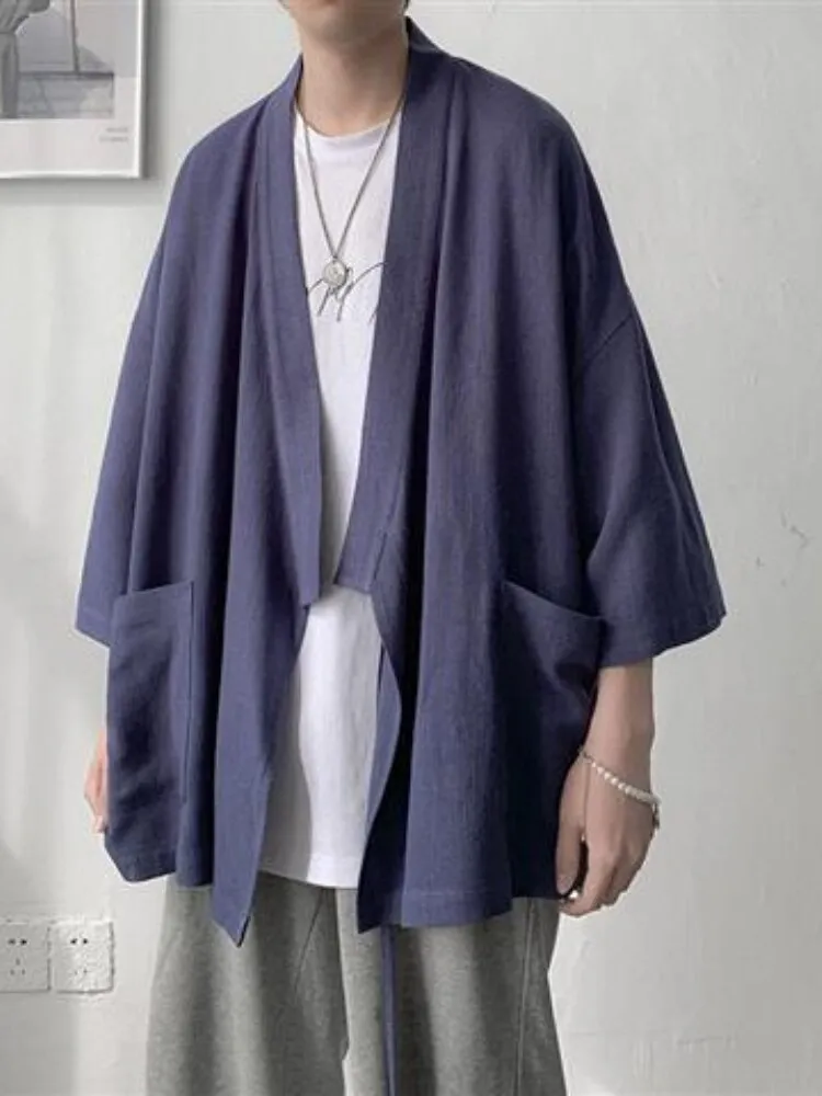 Summer Three-quarter Sleeve Shirt Men Women All-match Korean Loose Simple Thin Cardigan Casual Shoulder-shoulder Cape Jacket