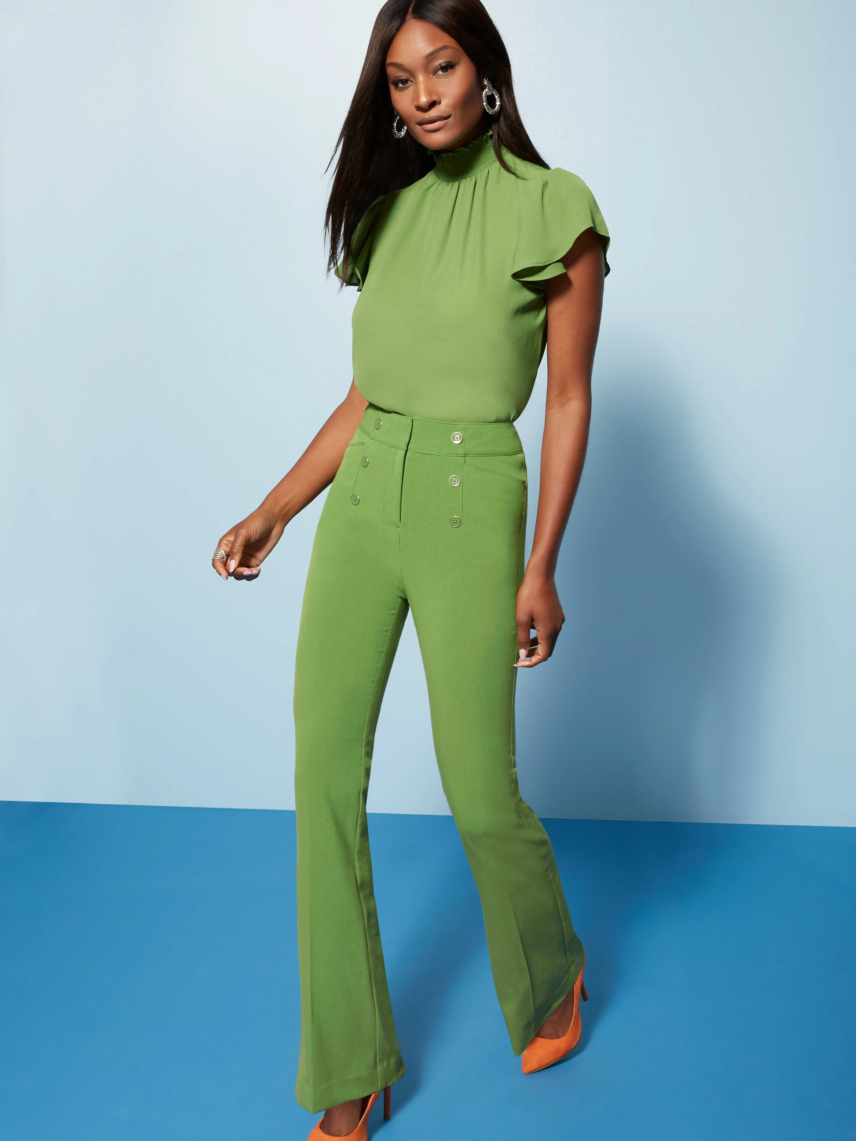 Tall High-Waisted Bootcut Pant - Button Accent - Double Stretch - 7th Avenue
