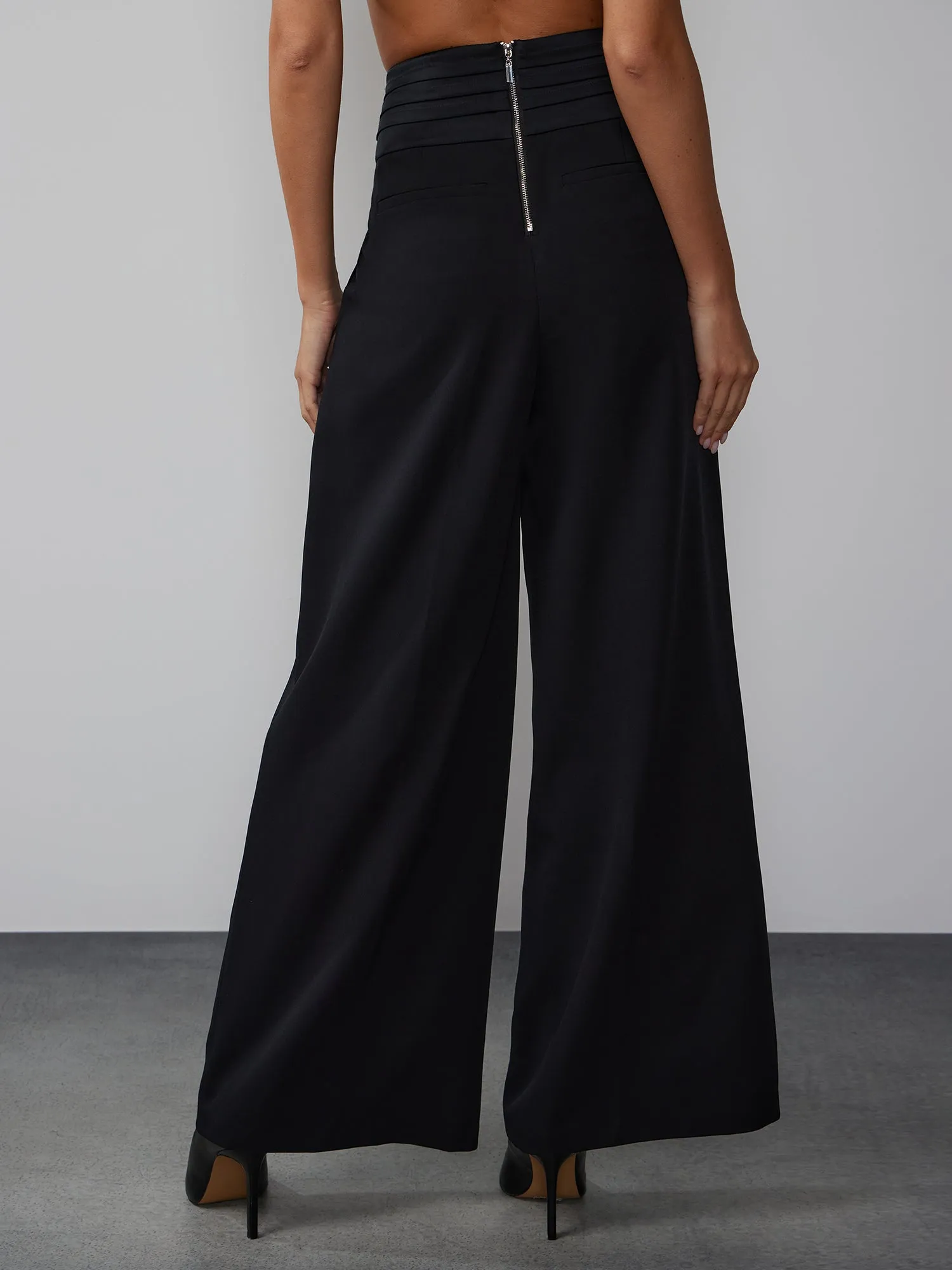 Twill Satin Waistband Wide Leg Pant