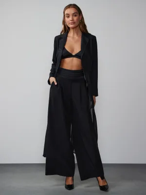 Twill Satin Waistband Wide Leg Pant
