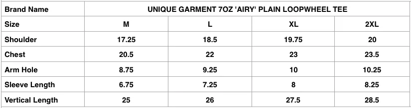 Unique Garment 7oz 'Airy' Plain Loopwheel Tee (Black)