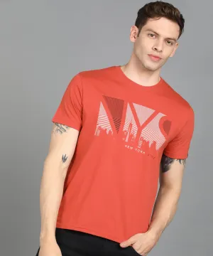 Urbano Fashion Men's Orange Graphic Printed Round Neck Half Sleeve Slim Fit Cotton T-Shirt
