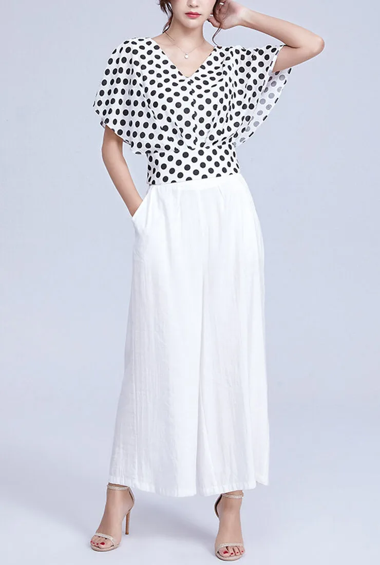 V-neck Polka Dot Short-Sleeved Loose Blouse