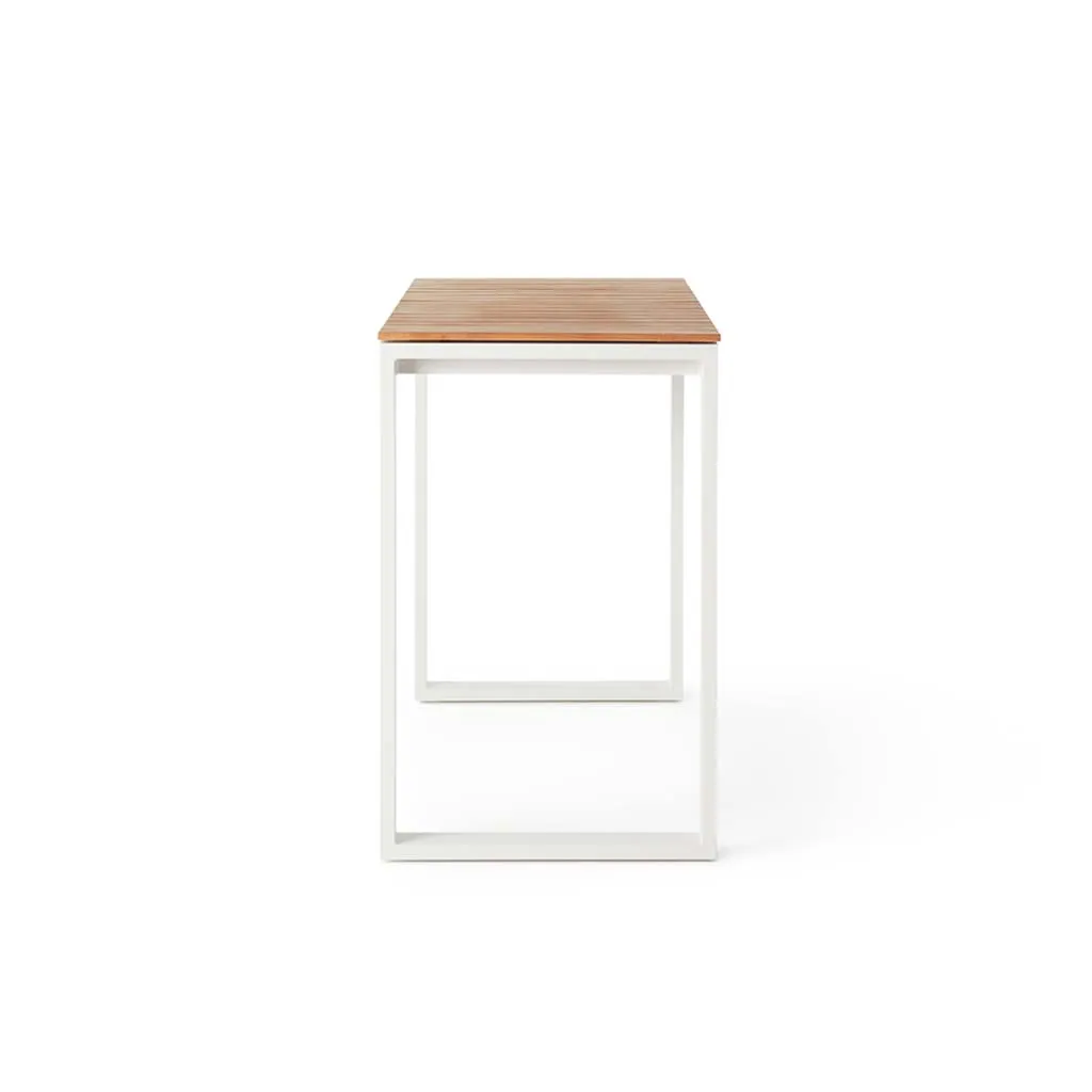 Ventura 66" Bar Table in White Aluminum with Teak Top