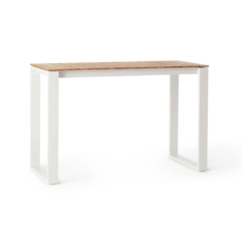 Ventura 66" Bar Table in White Aluminum with Teak Top