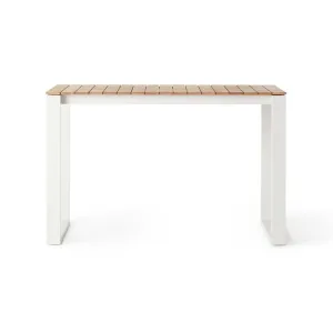 Ventura 66" Bar Table in White Aluminum with Teak Top