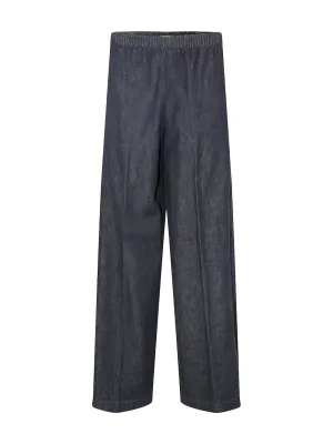 Vince Low-Rise Pull-On Wide-Leg Twill Pant in Washed Indigo