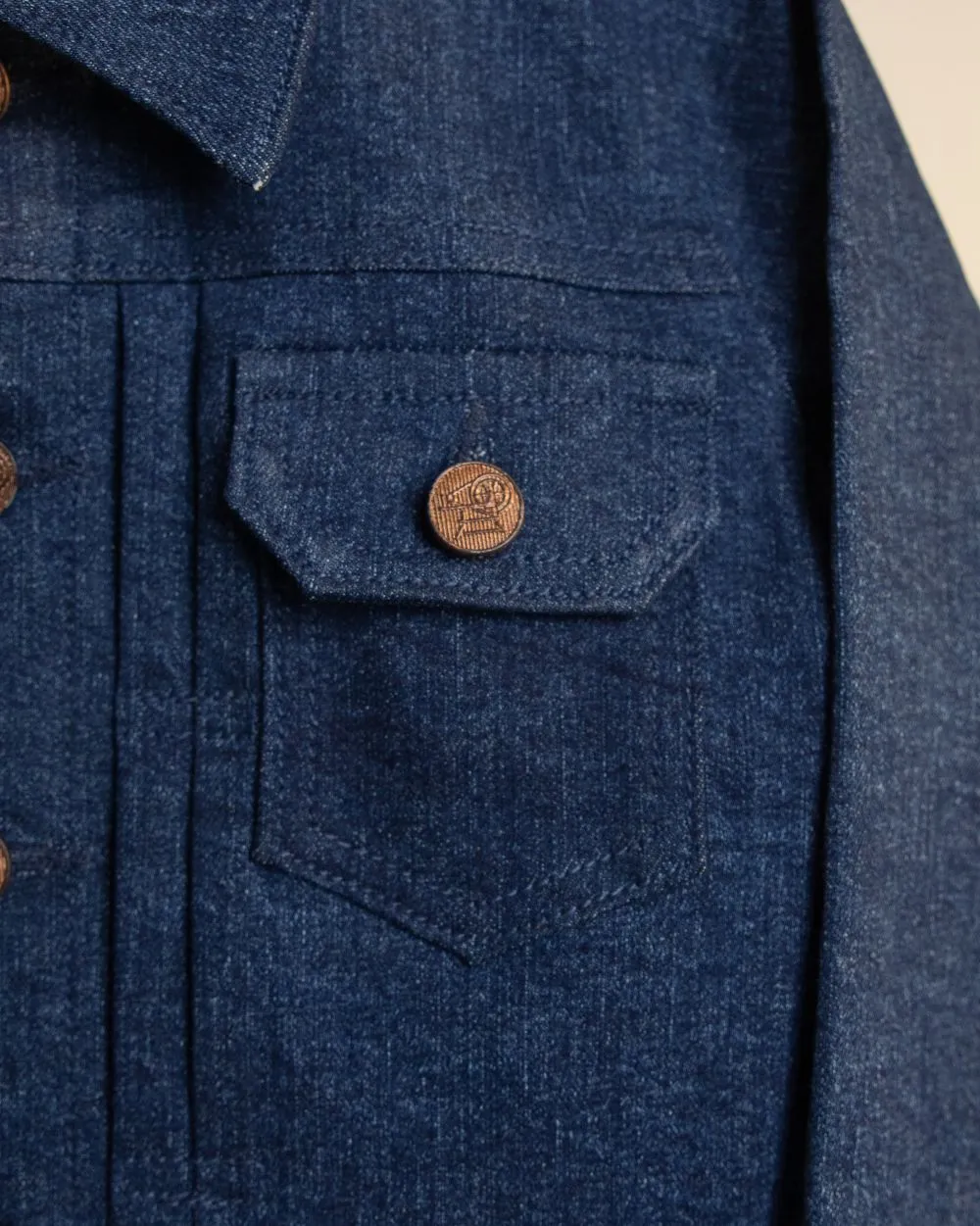 WASHED DOWN BLUE RINSE DENIM PLEATED JACKET WITH MATCHING PANTS CO-ORD SET