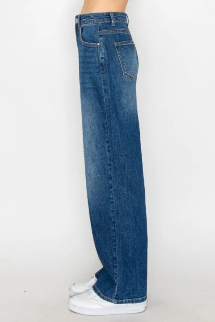Wax Jean - Basic Straight Wide Leg Jeans - 90367