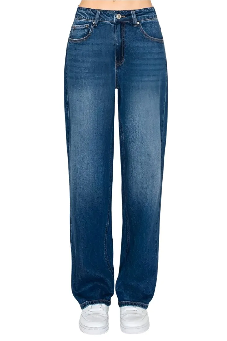 Wax Jean - Basic Straight Wide Leg Jeans - 90367