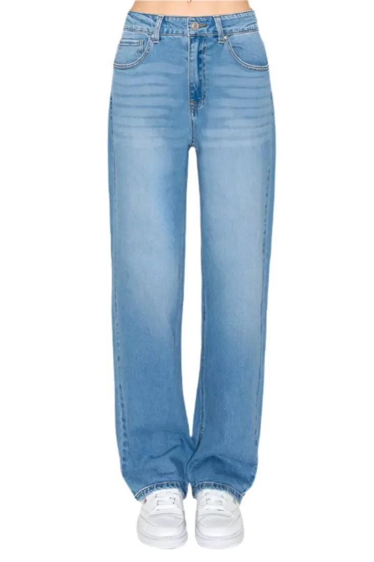 Wax Jean - Basic Straight Wide Leg Jeans - 90367