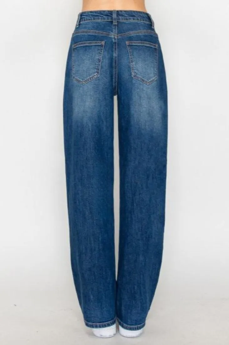 Wax Jean - Basic Straight Wide Leg Jeans - 90367