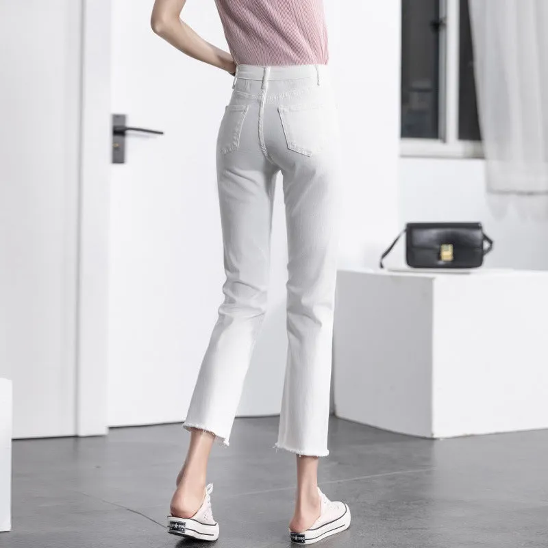 White Jeans Thin and Straight Slim for Spring and Autumn Cropped pants
