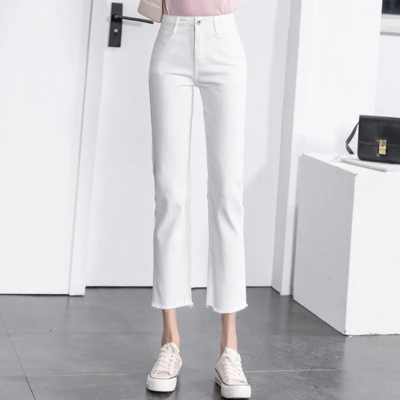 White Jeans Thin and Straight Slim for Spring and Autumn Cropped pants