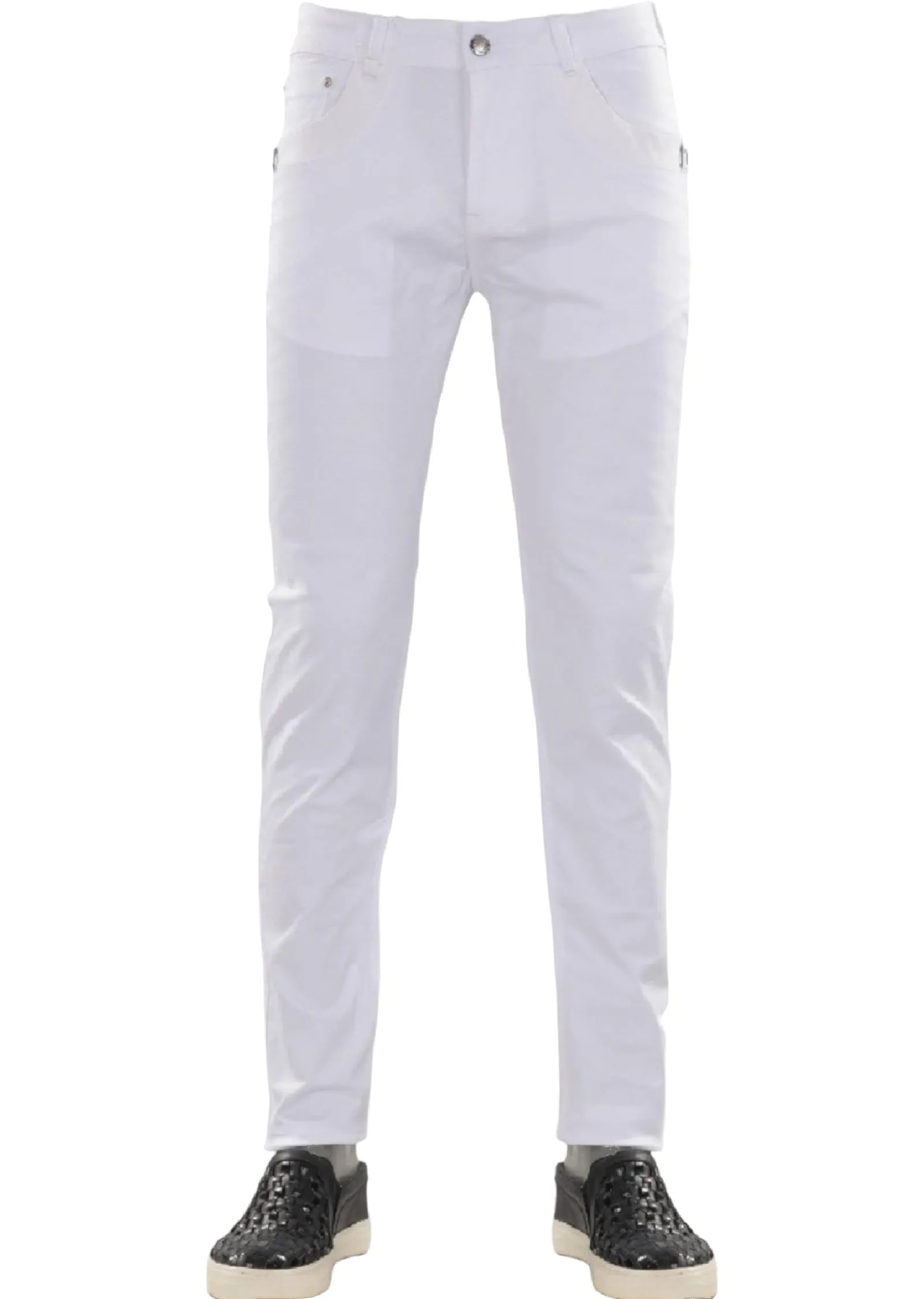 White Square Buckle Tech Pants