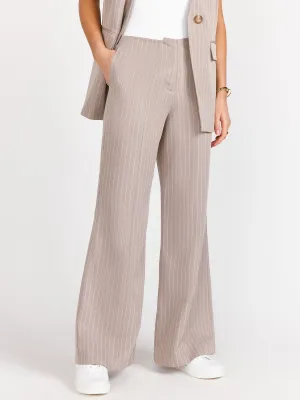 Wide Leg Woven Pinstripe Pant - Crescent
