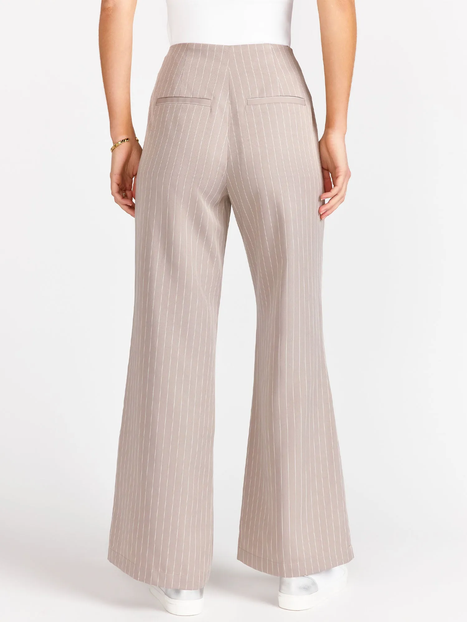 Wide Leg Woven Pinstripe Pant - Crescent