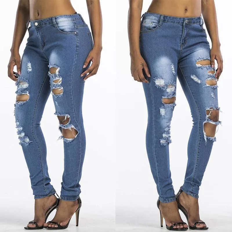 Women Ripped Skinny High Waist Jeans