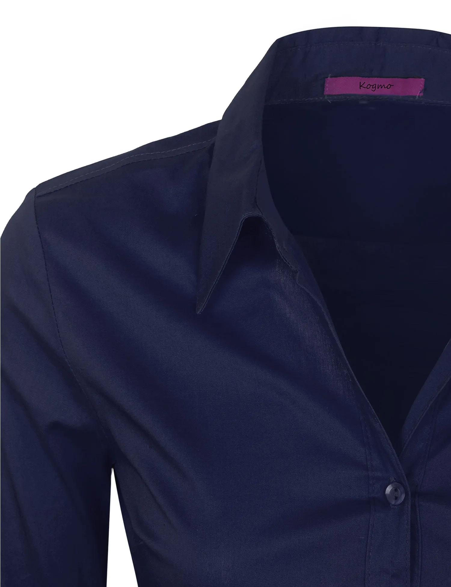 Women's Solid Long Sleeve Button Down Office Blouse Dress Shirt (S-3X)