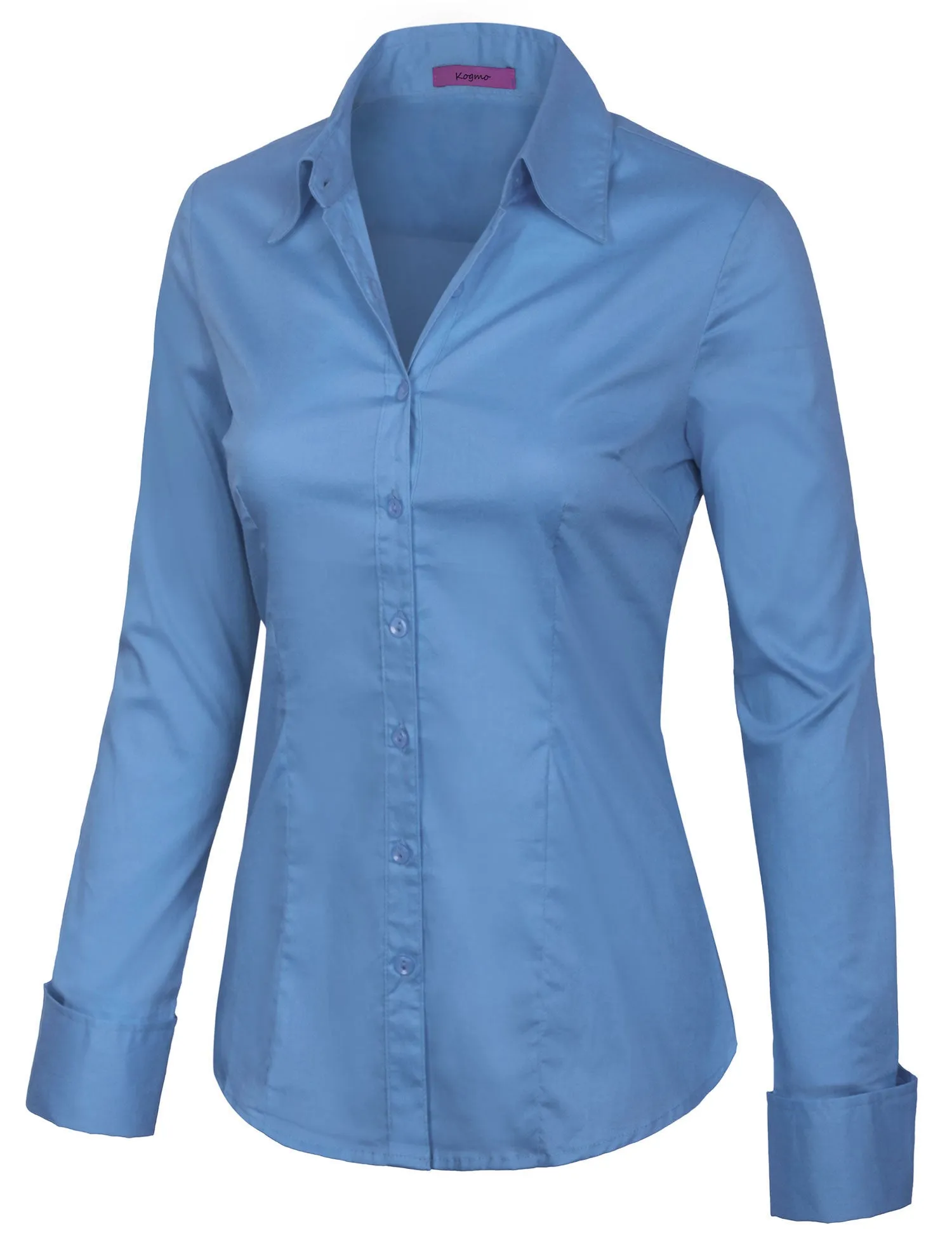 Women's Solid Long Sleeve Button Down Office Blouse Dress Shirt (S-3X)